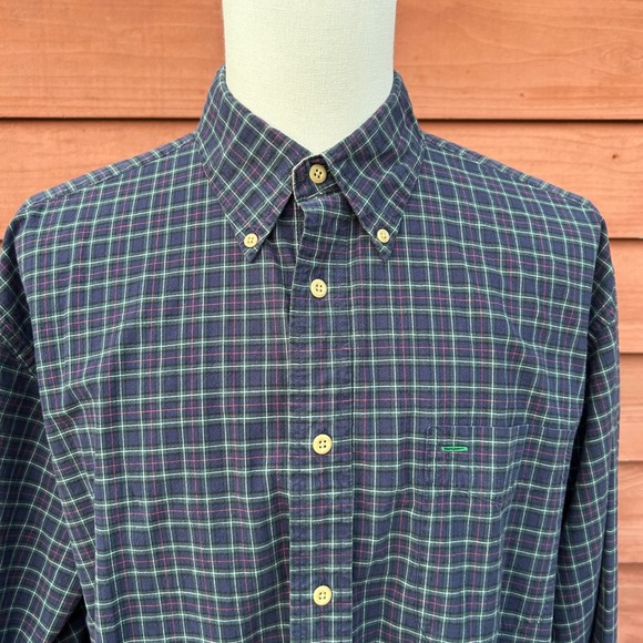 Tommy Hilfiger Plaid Button Down Long Sleeve Shirt Classic‎ XL Navy Green Y2K - Picture 1 of 8